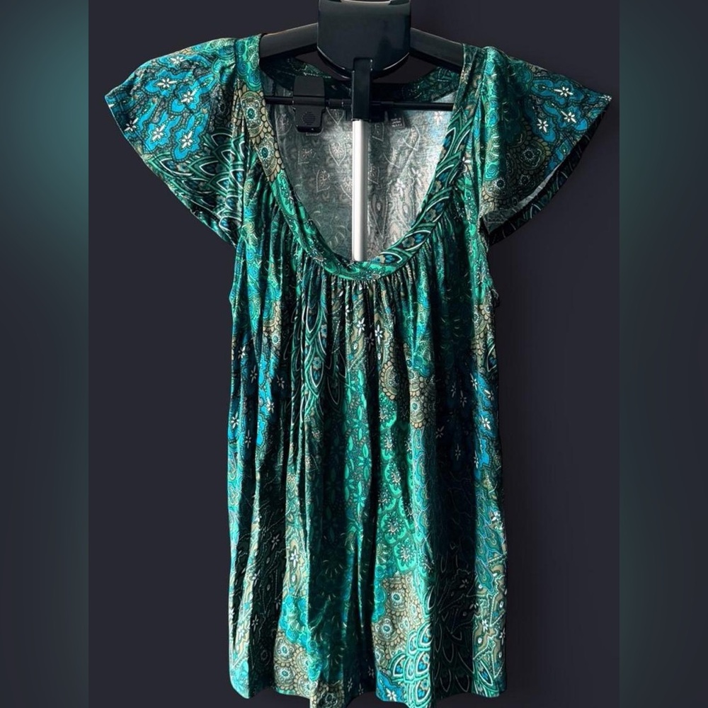 Apt. 9 Teal Paisley V-Neck Flutter Sleeve Tunic